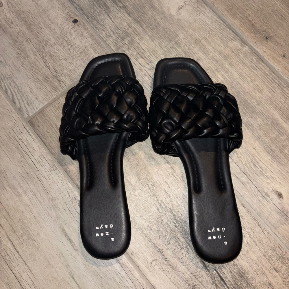a new day Black Braided Sandals Slip-On
